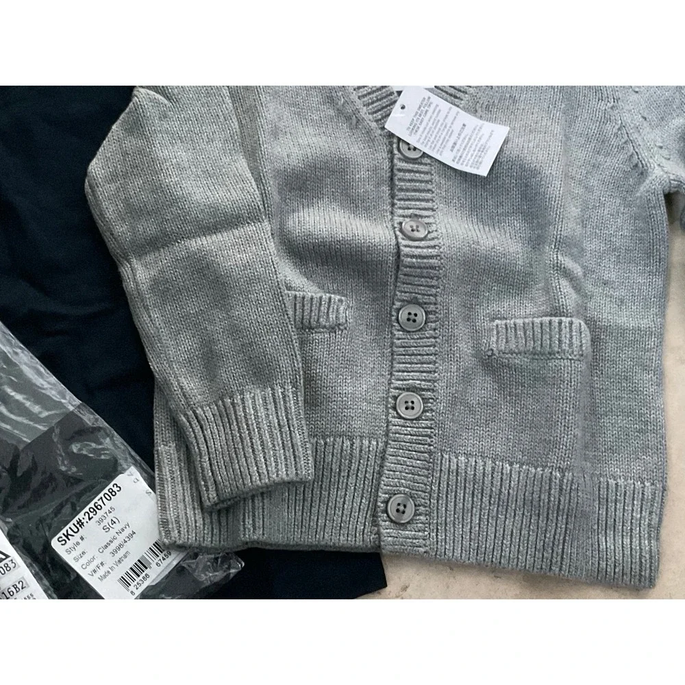 NEW Lands End Uniform Navy T shirt and Gray cardigan sweater Bundle! Small (4) - Picture 3 of 7